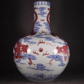 A Huge Blue and White Underglaze-Red Dragon Pattern Vase