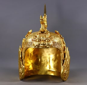 A Rare Gilt Bronze Dragon Pattern Helmet