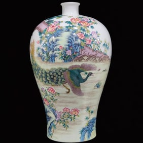 A Huge Famille-Rose Flower and Bird Pattern Vase,With Poem