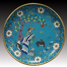 An Exquisite Cloisonne Lotus Flower and Bird Pattern Plate
