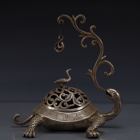 An Exquisite Silver-plated Turtle Crane Censer