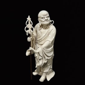 A Rare Blance-De-Chine Statue of Arhat