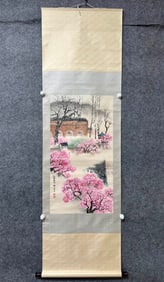 A Chinese Vertical Scroll Ink Painting of Flower and Figure on Paper,Qian Songyan