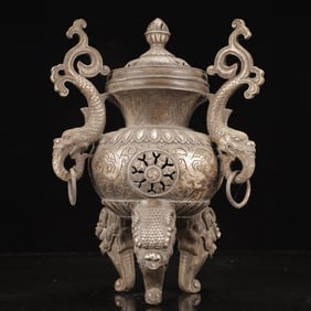 An Exquisite Silver-plated Copper Dragon-Ears Beast-legs Censer