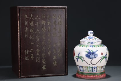 An Exquisite Doucai Flower Pattern Jar with Cover