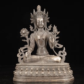 An Exquisite Silver-plated Copper Statue of Tara