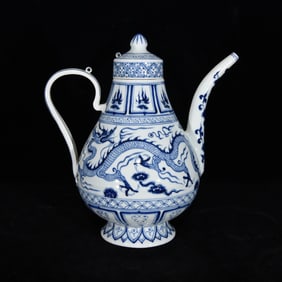 An Exquisite Blue and White Dragon Pattern Ewer