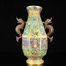 A Huge Cloisonne Eight Treasures Pattern Dragon-Ears Vase