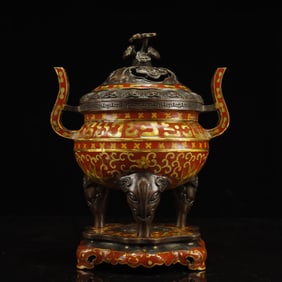 An Ecmxquisite Cloisonne Lotus Pattern Double-Ears Beast-Legs Censer