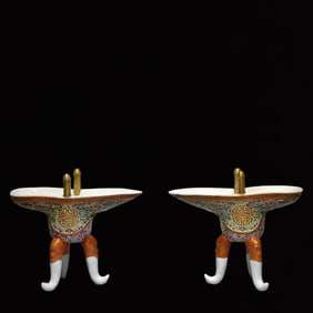 A Pair of Exquisite Famille-Rose Shou-Character Lotus Pattern Goblets