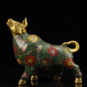 An Ecmxquisite Cloisonne Flower Pattern Buffalo Ornament