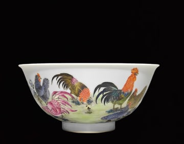 An Exquisite Famille-Rose Rooster Pattern Bowl,With Poem