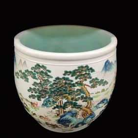 A Precious Famille-Rose Landscape and Figure Pattern Vat