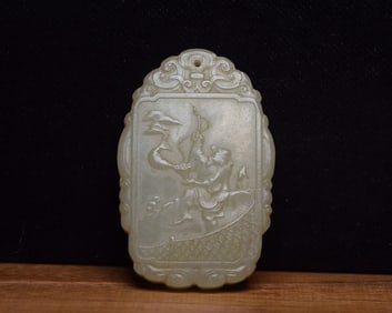 An Exquisite White Jade Figure Pattern Pendant