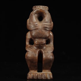 An Archaic Hongshan Culture Yellow Jade Figure Ornament