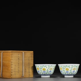 A Pair of Exquisite Doucai Lotus and Eight Treasures Pattern Bowls