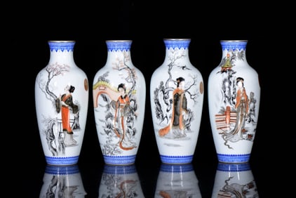 A Set of Fine Ink Color Figure Pattern Vases