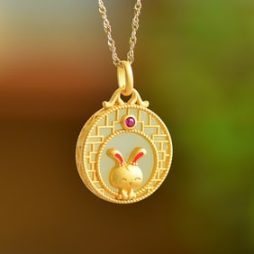 An Exquisite Sterling Silver-Gold Plated Inlaid White Jade Pendant