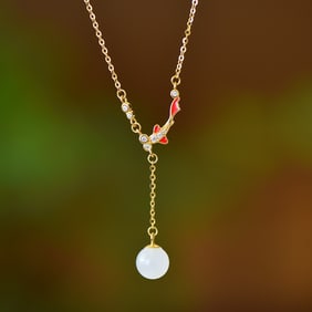 An Exquisite Sterling Silver-Gold Plated Inlaid White Jade Enamel Pendant