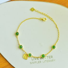 An Exquisite Sterling Silver-Gold Plated Inlaid Jasper Bracelet