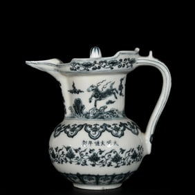 An Exquisite Blue and White Lotus and Horse Pattern Pot