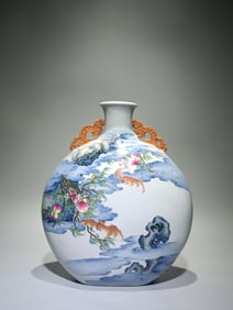 An Exquisite Famille-Rose Bats and Peach Pattern Dragon-Ears Vase