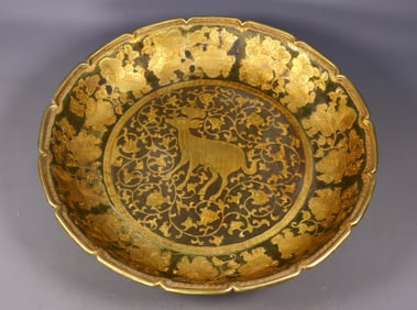 A Rare Gilt Bronze Lotus and Deer Pattern Plate