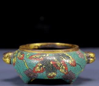 An Exquisite Cloisonne Grapes Pattern Double-Ears Censer
