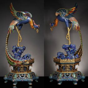 A Huge Cloisonne Phoenix Ornament,With Base