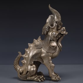 An Exquisite Silver-plated Bronze Unicorn Ornament
