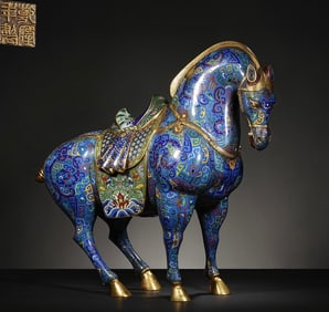 A Huge Cloisonne Lotus Pattern Horse Ornament