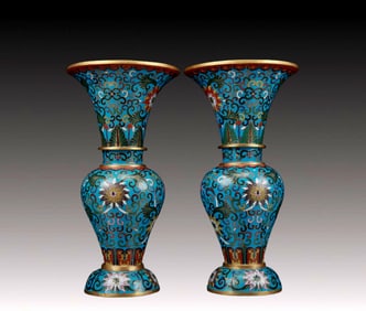 Fine Pair Of Cloisonne 'Scrolling Lotus' Vases