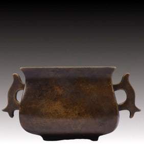 An Exquisite Bronze Double-Ears Censer,Qing Dynasty, China,With