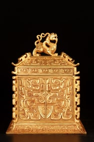 A Rare Gilt Bronze Beast-Face Pattern Seal,With Poem