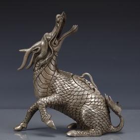 An Exquisite Silver-plated Bronze Kylin Censer