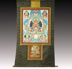 A Rare Brocade Painted Color Statue of Amitayus Tangka
