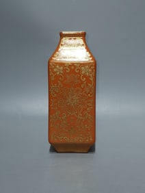 An Exquisite Iron-Red Glazed Painted Gold Lotus Pattern Vase
