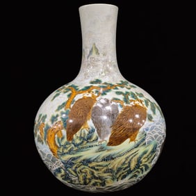 A Huge Famille-Rose Seawater and Eagle Pattern Vase,With Poem