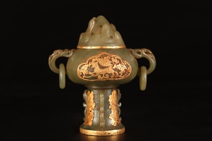 A Rare White Jade Auspicious Beast Pattern Double-Ears Censer