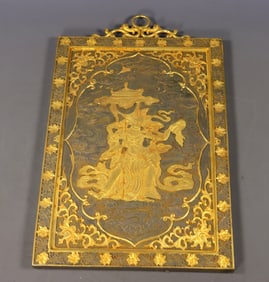A Rare Gilt Bronze Lotus and Figure Pattern Pendant,With Poem