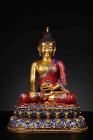 A Solemn Cloisonne Flower Pattern Buddha Statue