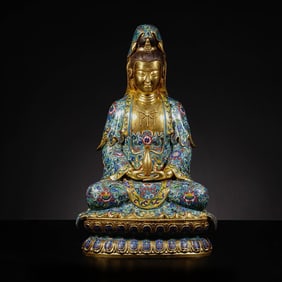 A Solemn Cloisonne Lotus Pattern Buddha Statue