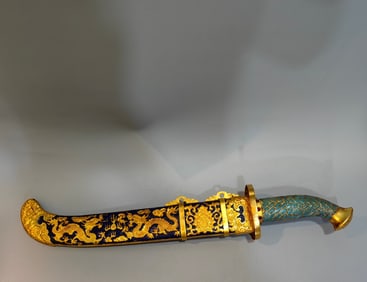 A Huge Gilt Bronze Cloisonne Auspicious Cloud and Dragon Pattern Knife
