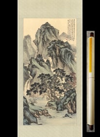 A Chinese Vertical Scroll Ink Painting of Landscape on Paper,Feng Cahoran