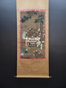 A Chinese Vertical Scroll Ink Painting of Character and Story on Silk,Gu Kaizhi