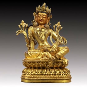 A Solemn Gilt Bronze Statue of Tara