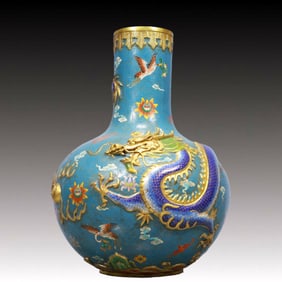 A Huge Cloisonne Dragon and Crane Pattern Vase