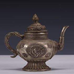 An Exquisite Silver-plated Bronze Dragon Pattern Ewer