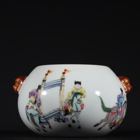 An Exquisite Famille-Rose Character and Story Pattern Double-Ears Brush Washer