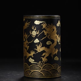 An Exquisite Black Lacquer Painted Gold Dragon Pattern Seawater Pattern Auspicious Cloud Pattern
